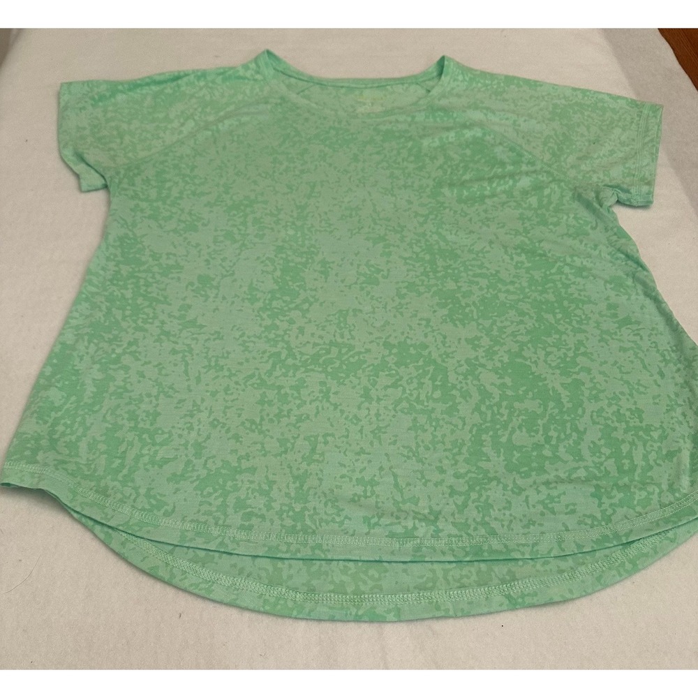 Tek Gear Essential Womens Shirt Size L Mint Green Camo Short Sleeve Active Sport